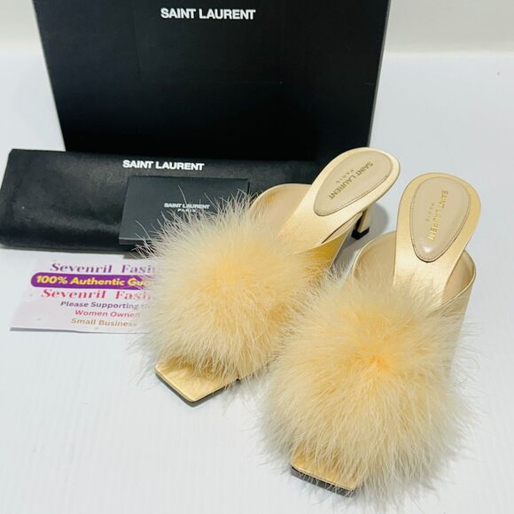 Saint Laurent Blanco Mae 60 37/ US 7 Mule Soft Nude Satin Slip On Heel NIB $995 - Picture 2 of 12